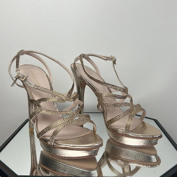 PELLE MODA FARAH EVENING SANDAL PLATINUM LEATHER Rhinestone Platform High Heels - Picture 5 of 13